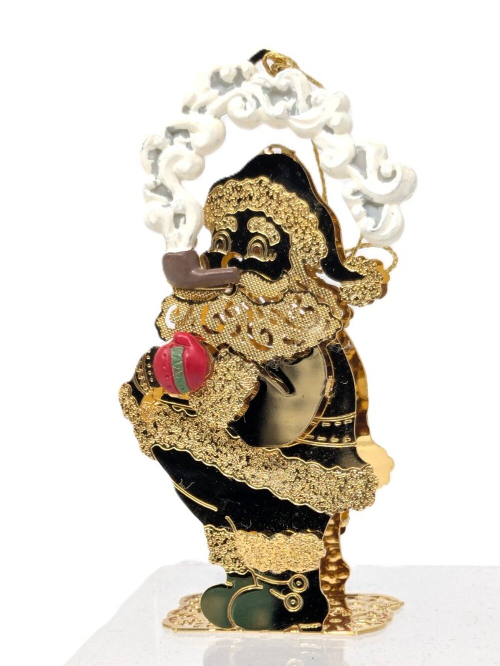 Danbury Mint Gold Ornament Santa Smoking Pipe Colored Accents 23K Electroplate